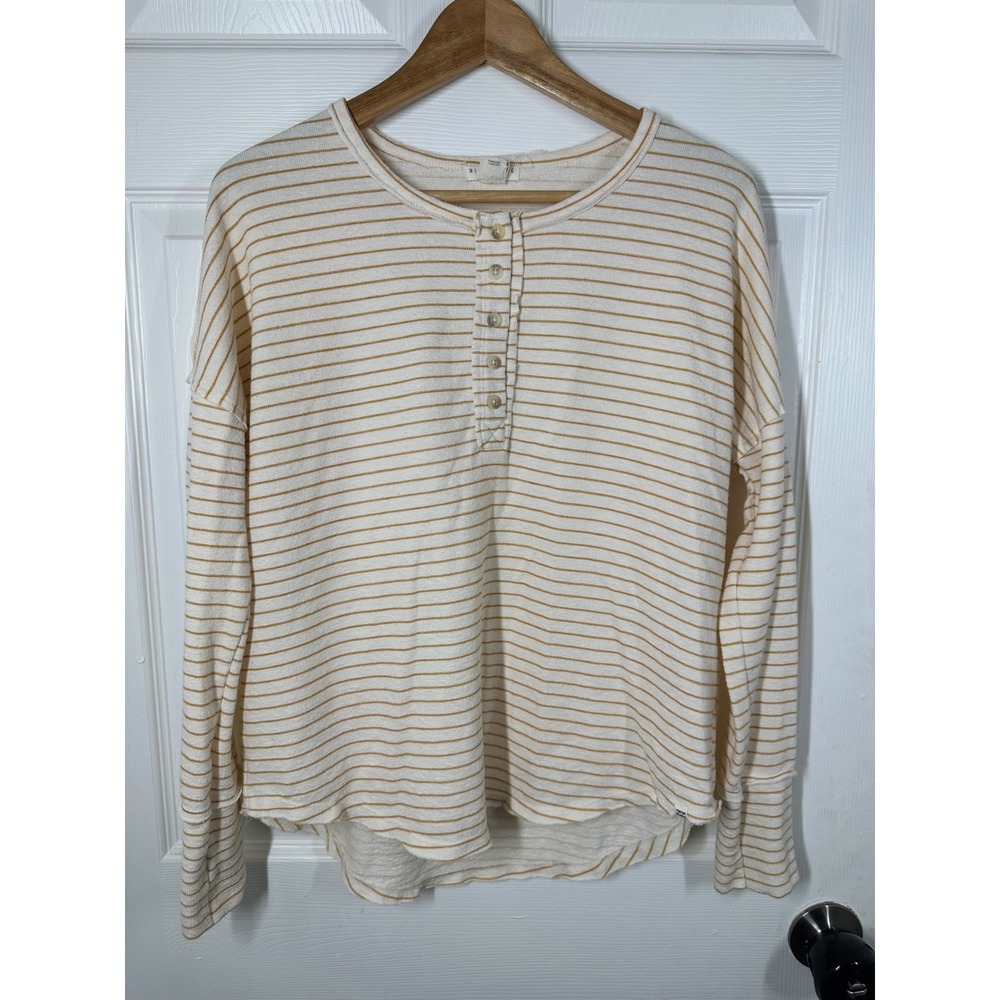 Billabong Top Womens Medium Essentials Striped Henley Long Sleeve Beachy Casual